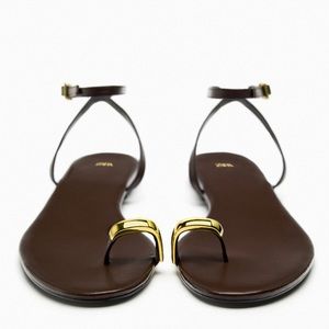 Zara metal ring toe-post leather sandals